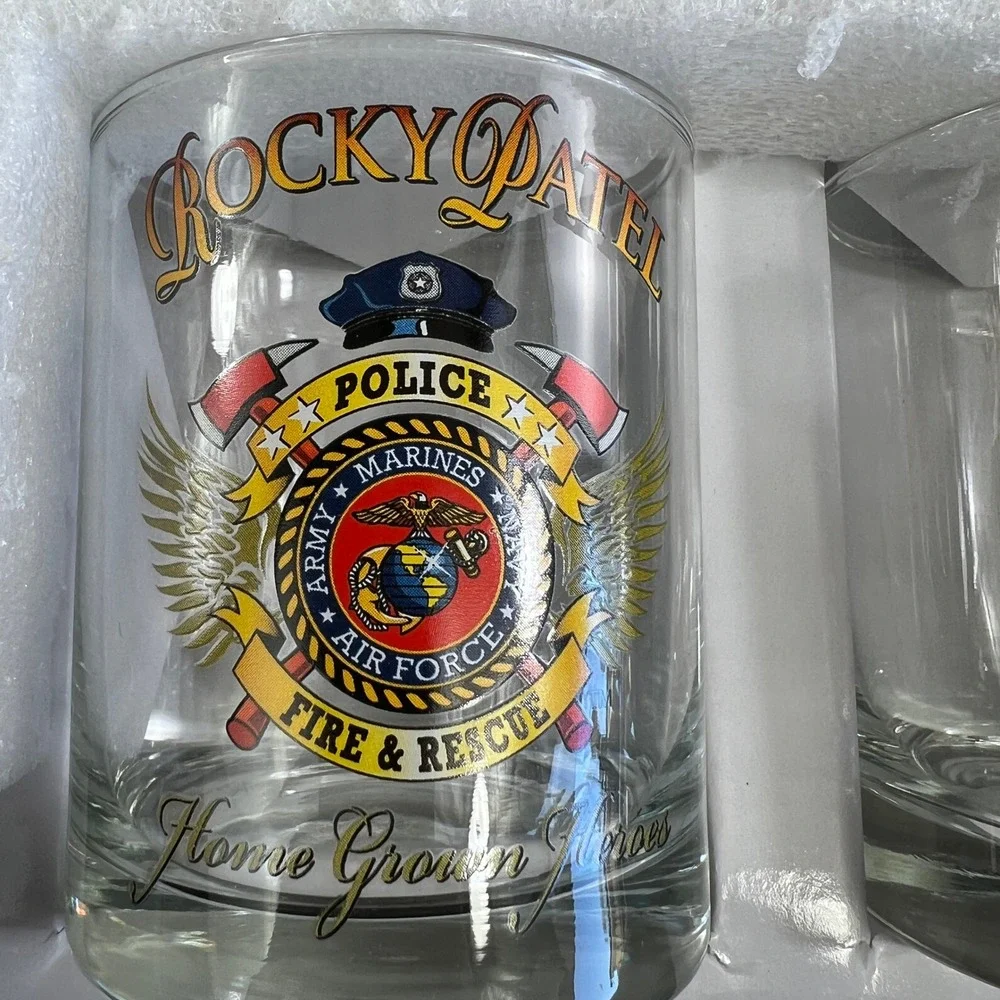 Rocky Patel Home Grown Heroes Whiskey Glass Set 4pc Clear Men Military Barware